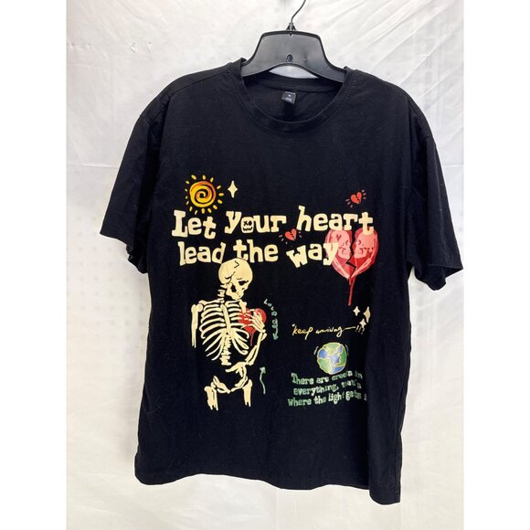 Romwe Let Your Heart Lead The Way Skeleton Black Graphic T-Shirt Size S Gothic - Picture 1 of 9